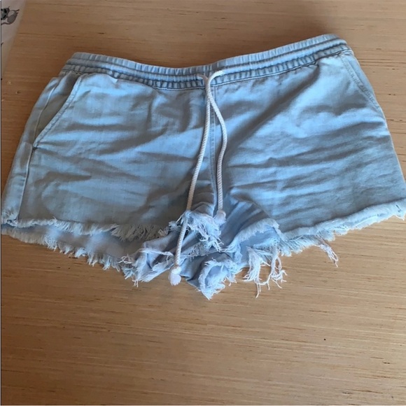 aerie Pants - aerie Light Blue Frayed Hem Drawstring Lounge Shorts